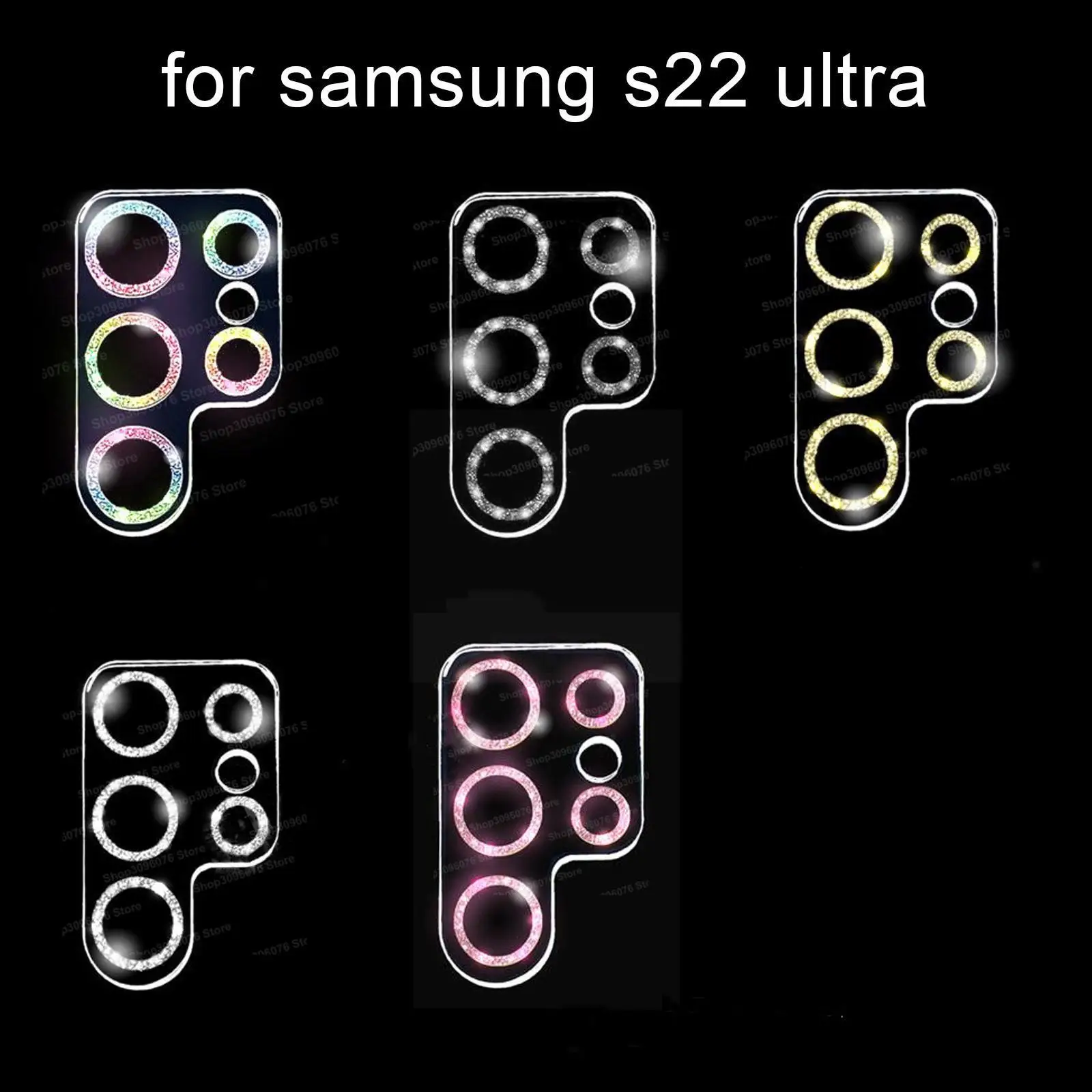 

Flash Drilling Camera Protector For S22 Ultra Glitter Tempered Glass Full Camera Lens Protector U5o5