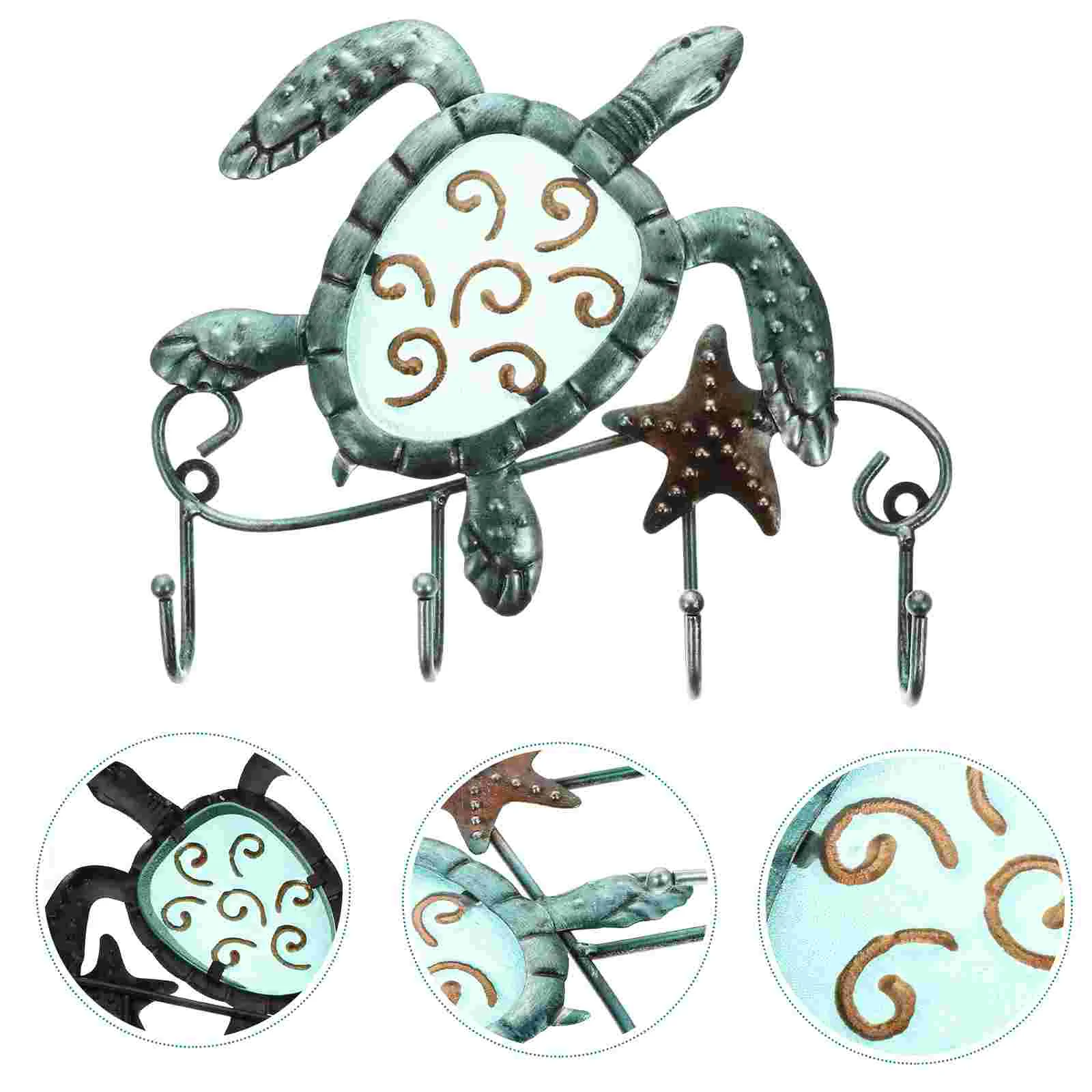 

Sea Turtle Hooks Adhesive Iron Hook Hanging Rack Beach Themed Bathroom Decor