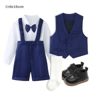 cnbeiboom boys clothing sets summer autumn kids blue vest suit soft kids birthday wedding formal outfit boutique