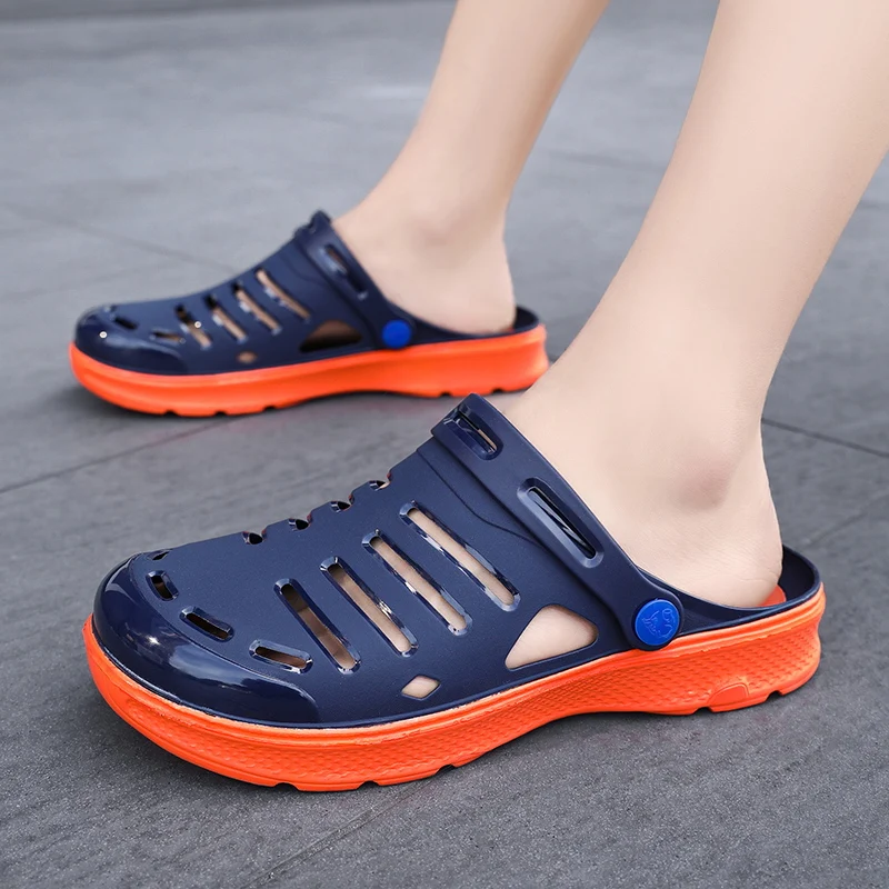 

2023 New Blue Couple Clogs Lightweight Non-slip Slip-on Men's Plastic Sandals Beach Plus Size 45 Men's Summer Sandals sandalias