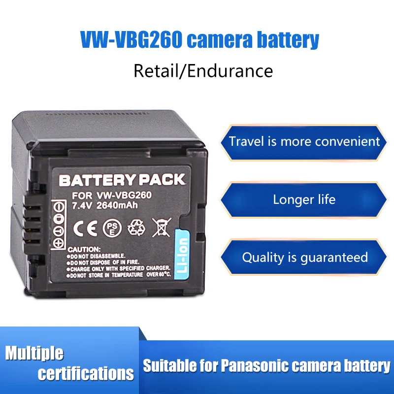 Аккумулятор VW-VBG260 для Panasonic HDC-HS200 HS100 SD9 TM20 VBG130 VBG070