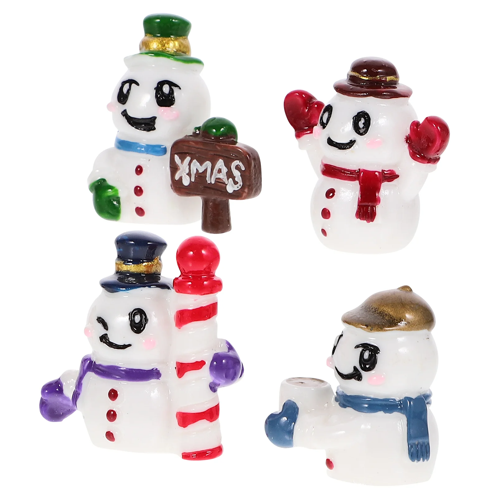 

4 Pcs Snowman Ornaments Figure Micro Resin Xmas Decor Mini Figurines Landscape Decorations