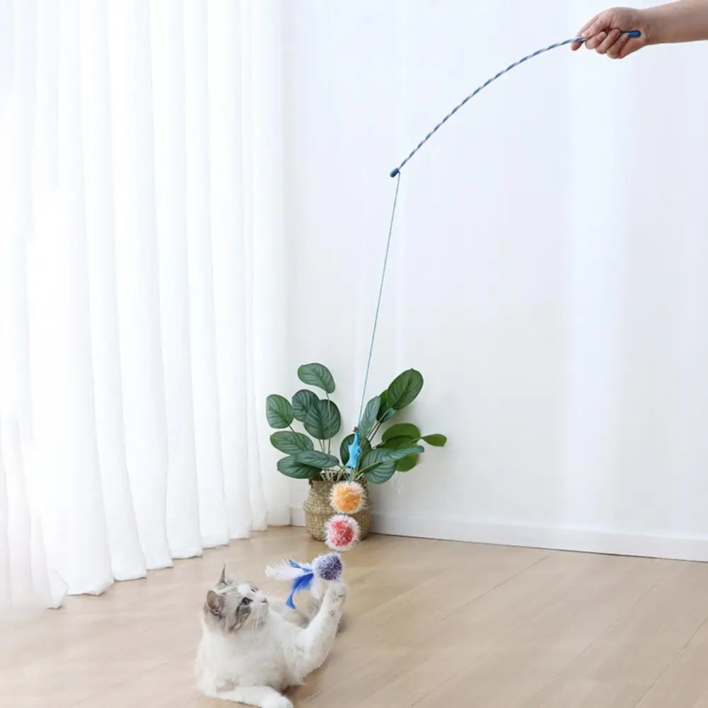 

Cat Teaser Toy Eco-Friendly Cartoon Type Cat Teaser Stick Pet Toy Plush Ball Cat Toy