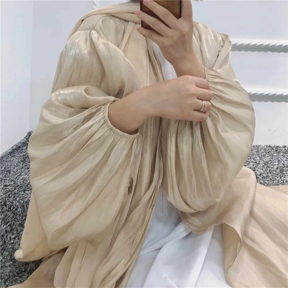 Ид Рамадан Абая атласное женское открытое кимоно кардиган платье макси кафтан