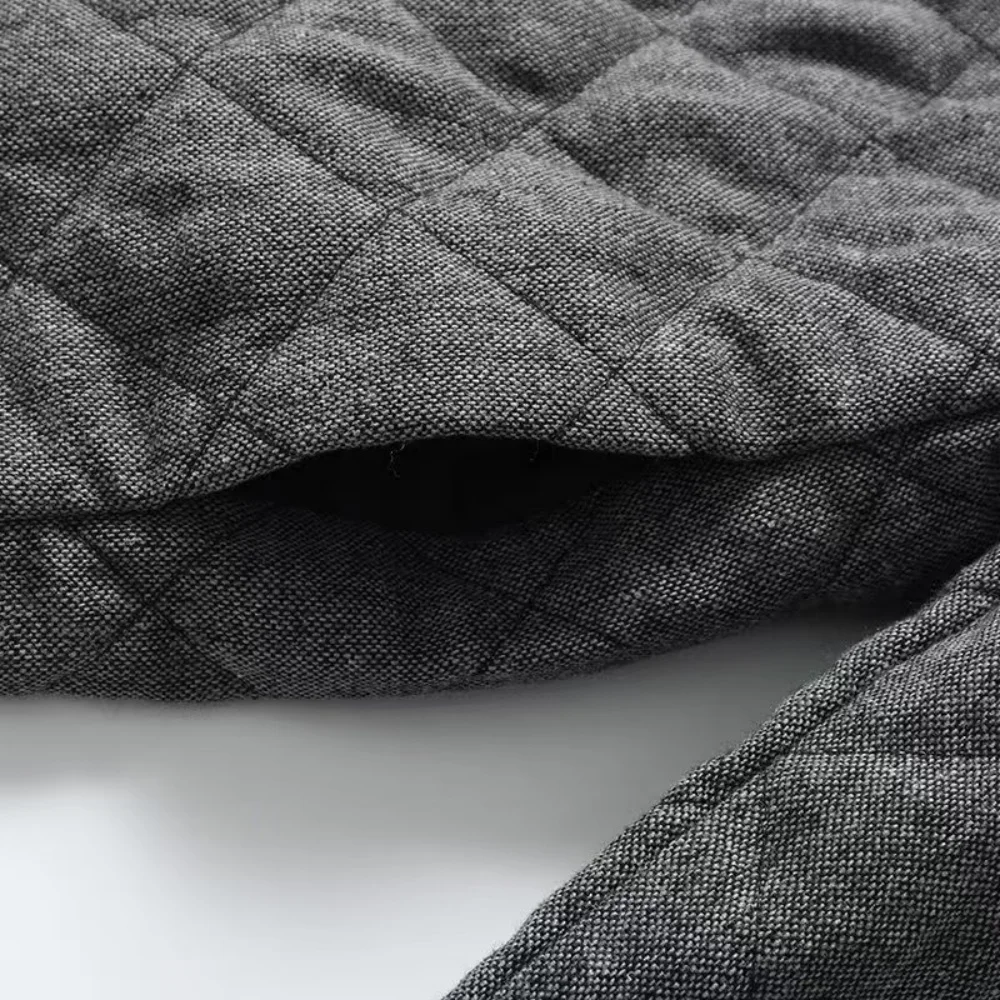 Женская стеганая тонкая хлопковая куртка с круглым вырезом и ромбовидной сеткой