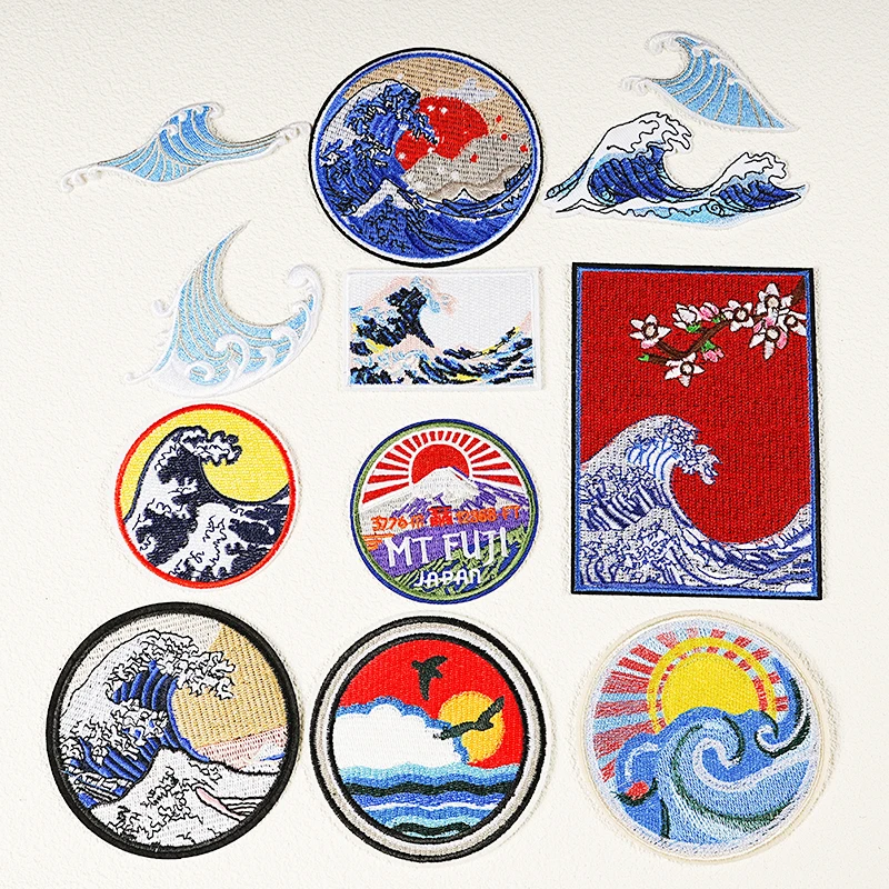Японские волнистые и восходящие с утюгом нашивки океанская тема вышитая одежда