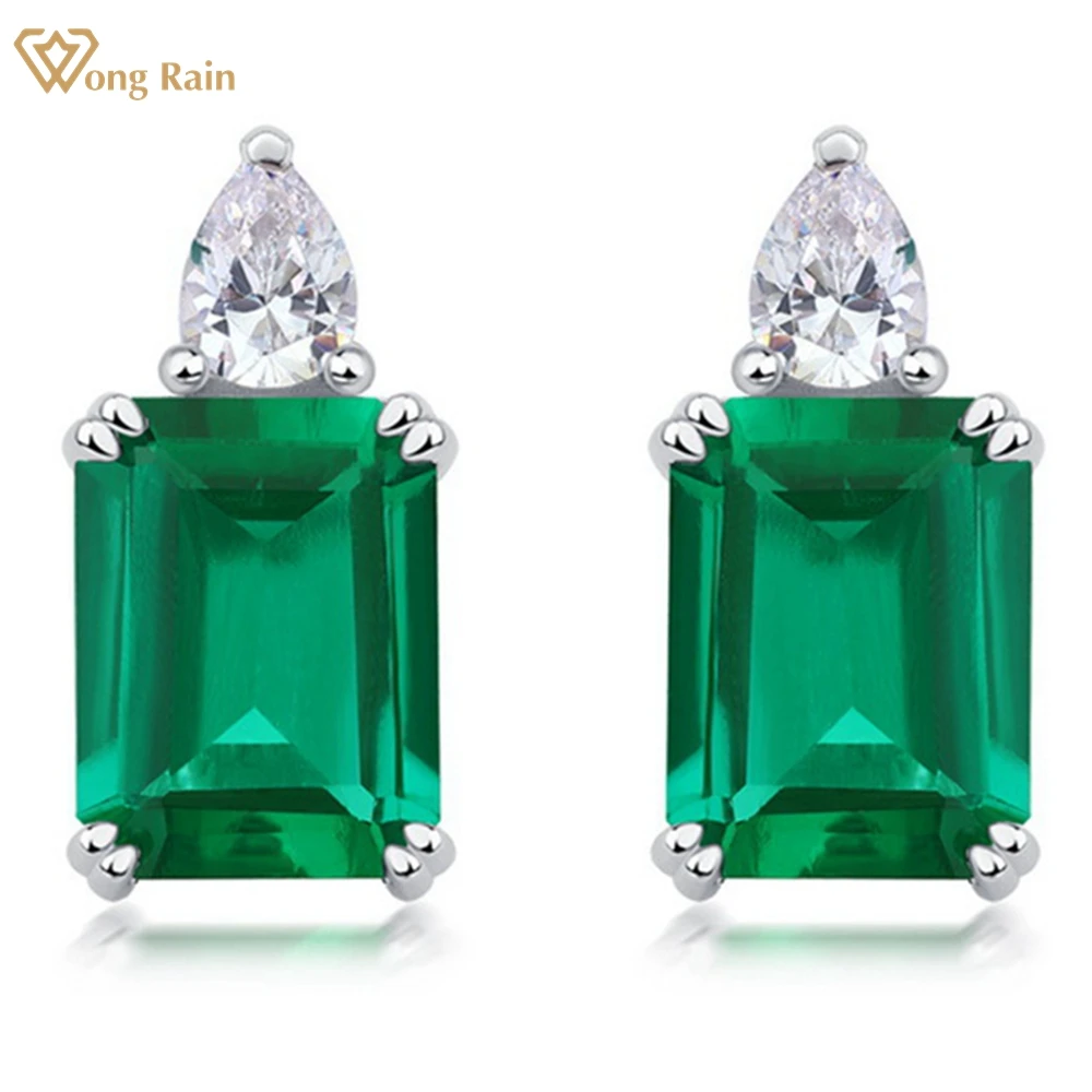 

Wong Rain Vintage 100% 925 Sterling Silver Emerald High Carbon Diamond Gemstone Ear Studs Earrings Party Jewelry Free Shipping
