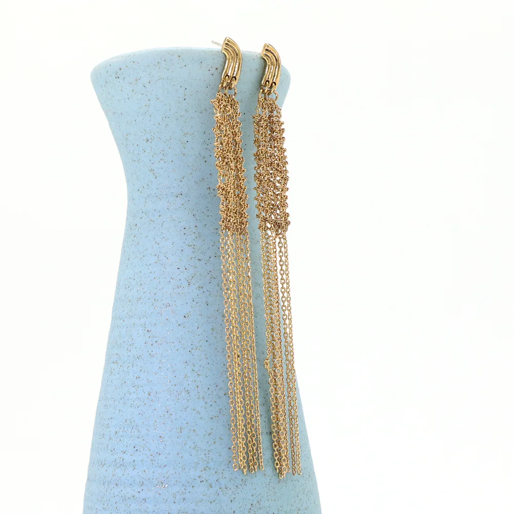 

Medieval Vintage Bohemian long woven metal chain Tassel Earrings