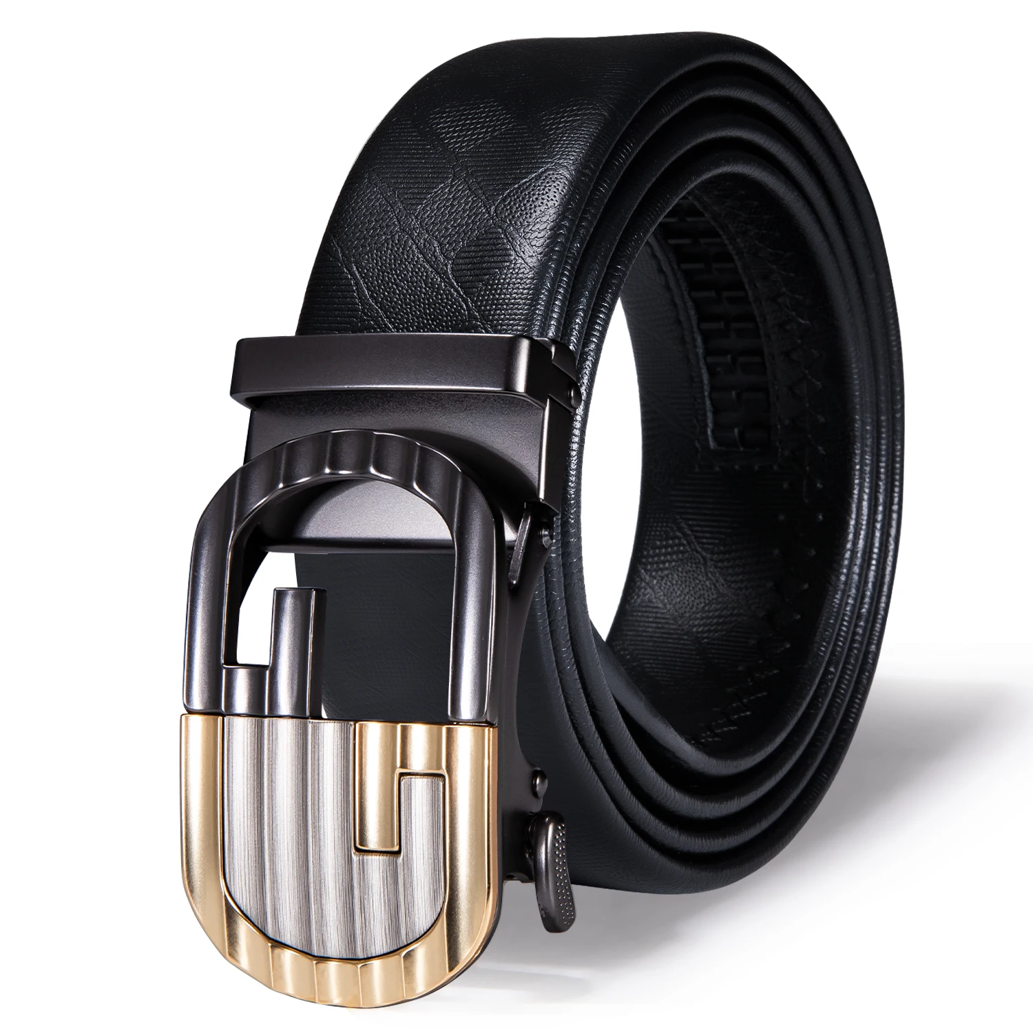 Barry.Wang Design Letters Automatic Belt For Men Black Cowhide Real Leather Belt  Slide Buckle Waist Strap Male Gift 160cm
