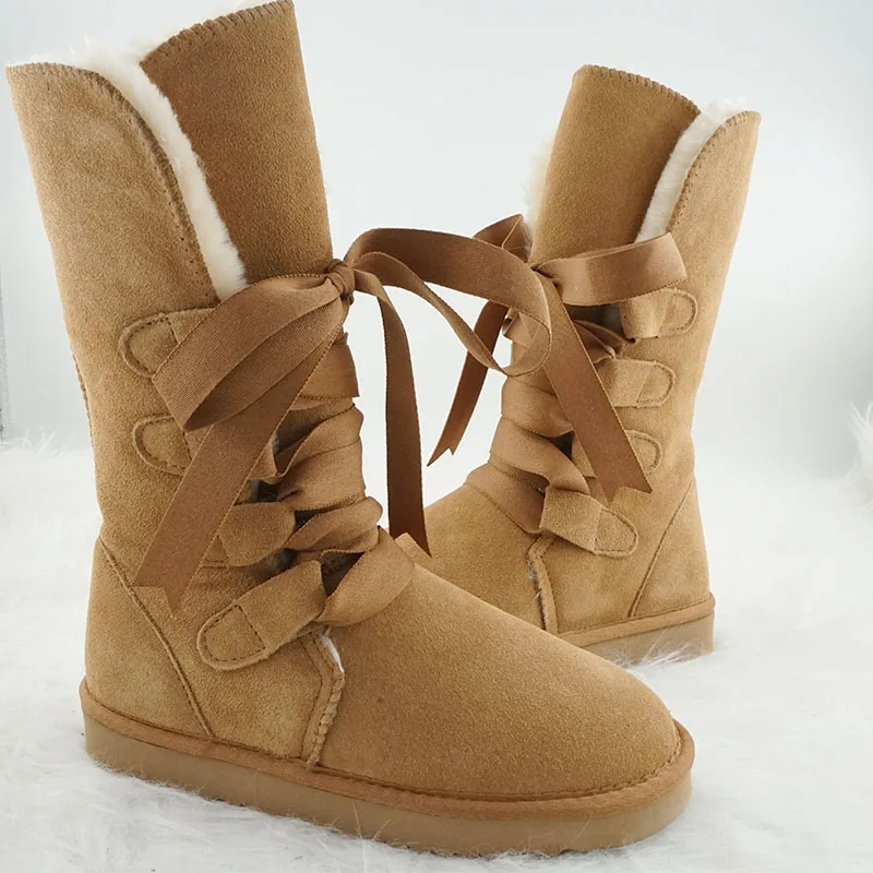 

Cheap New Arrival 2022 High Snow Boots Genuine Cowhide Lace Women Winter Keep warm Snow Boots New Brand Boots Free Shipping