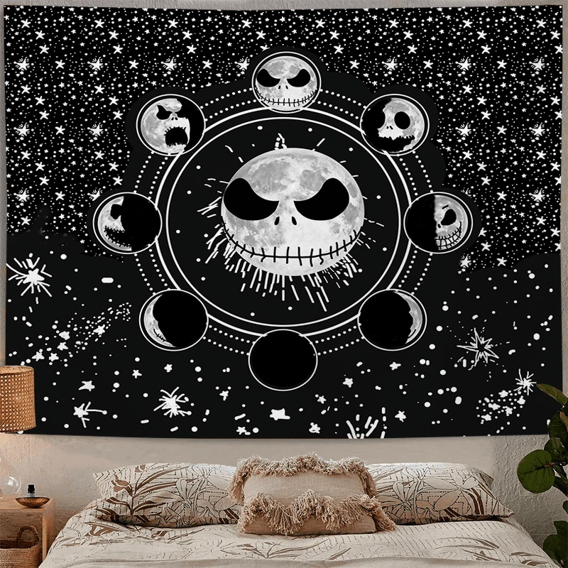 

Черно-белый чехол на стол с изображением призрака, гобелен с изображением черепа, домашний декор, одеяло, украшение, фоновая ткань, подвесно...