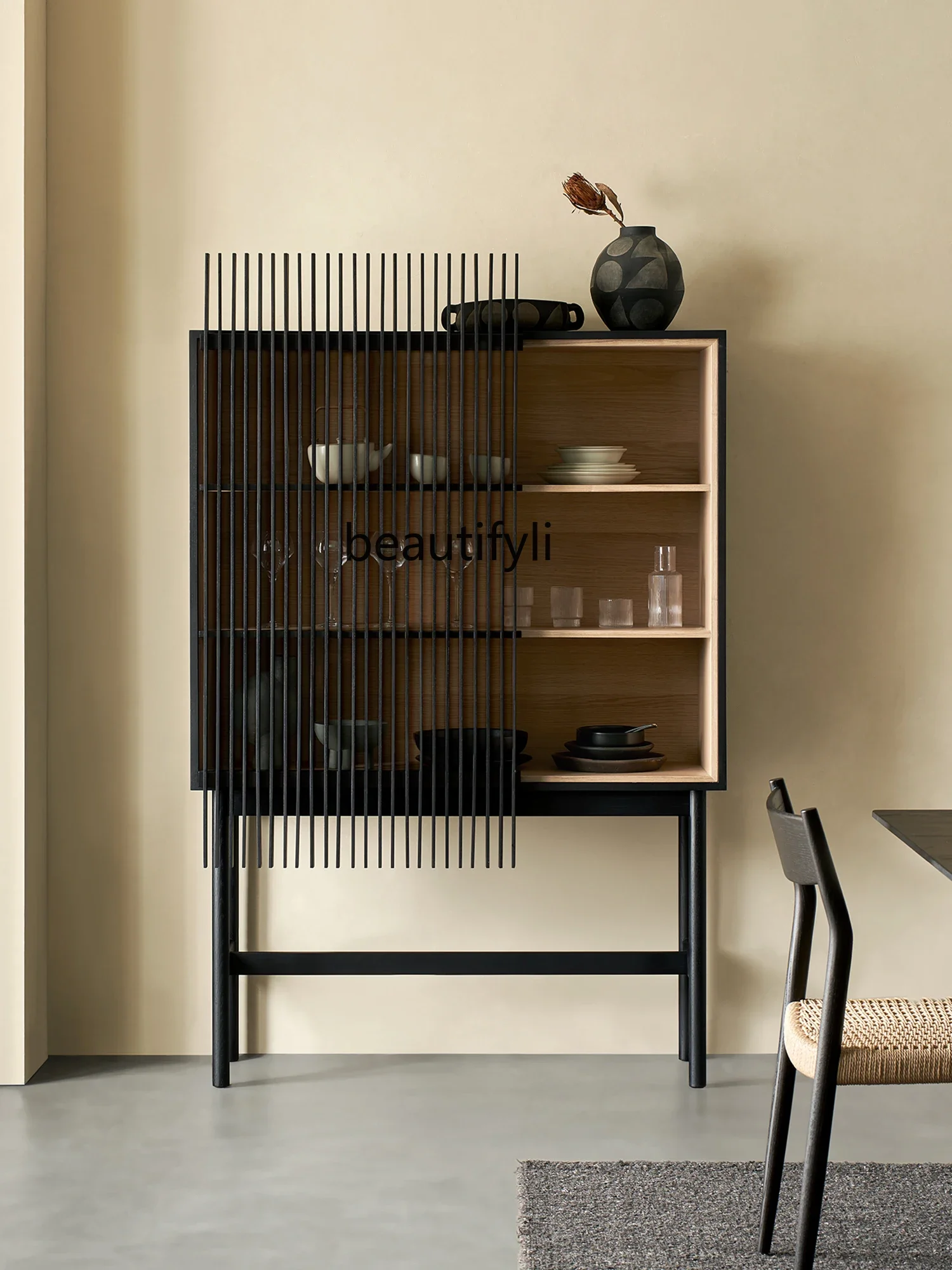 Буфет из массива дерева черный шкаф для хранения вещей гостиной сувениров