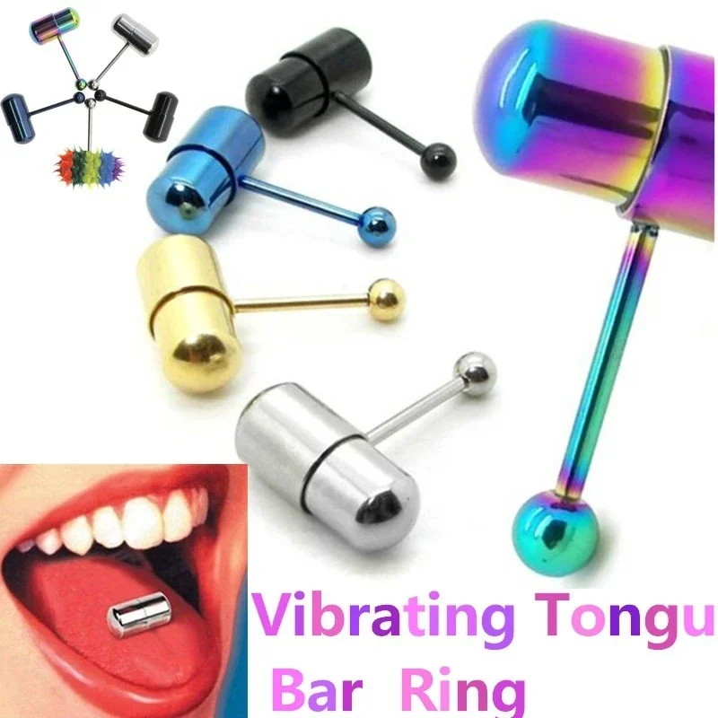 

1Piece Hip Hop Rubber Vibrating Tongue Ring 1.6*18*5mm Stainless Steel Barbell Piercing Punk Unisex Body Jewelry