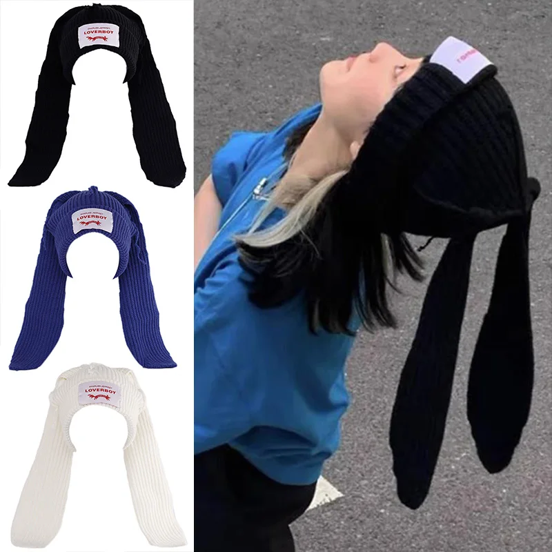 

Funny Long Rabbit Cat ears Hat Winter Cute Women Ear Crochet Knitted Hats Costume Beanie Caps Men Kpop Cap Warm Skullies Bonnets