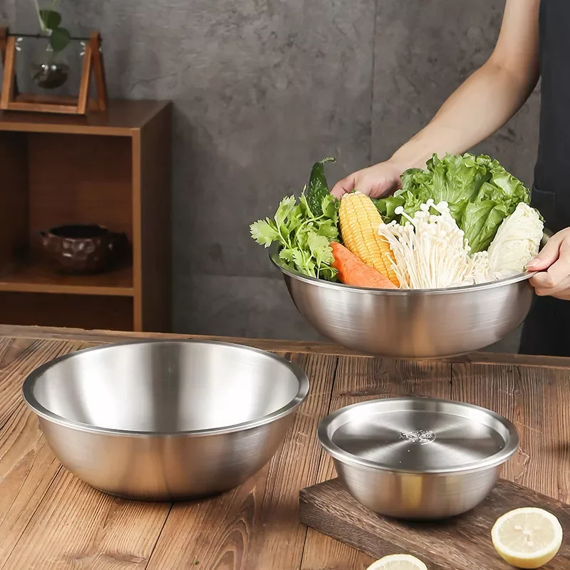 

304 Stainless Steel Vegetables Washing Basin Egg Flour Mixing Bowls Fruit Salad Bowl Tableware Kitchen Soup Basin Food Container