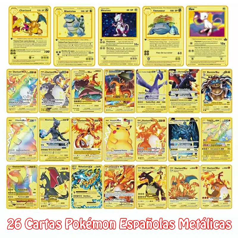 

Espanol Version Pokemon Metal Card Game Anime Battle Gold cartas V Max HP Kaarten Charizard Pikachu Collection Children's Gift