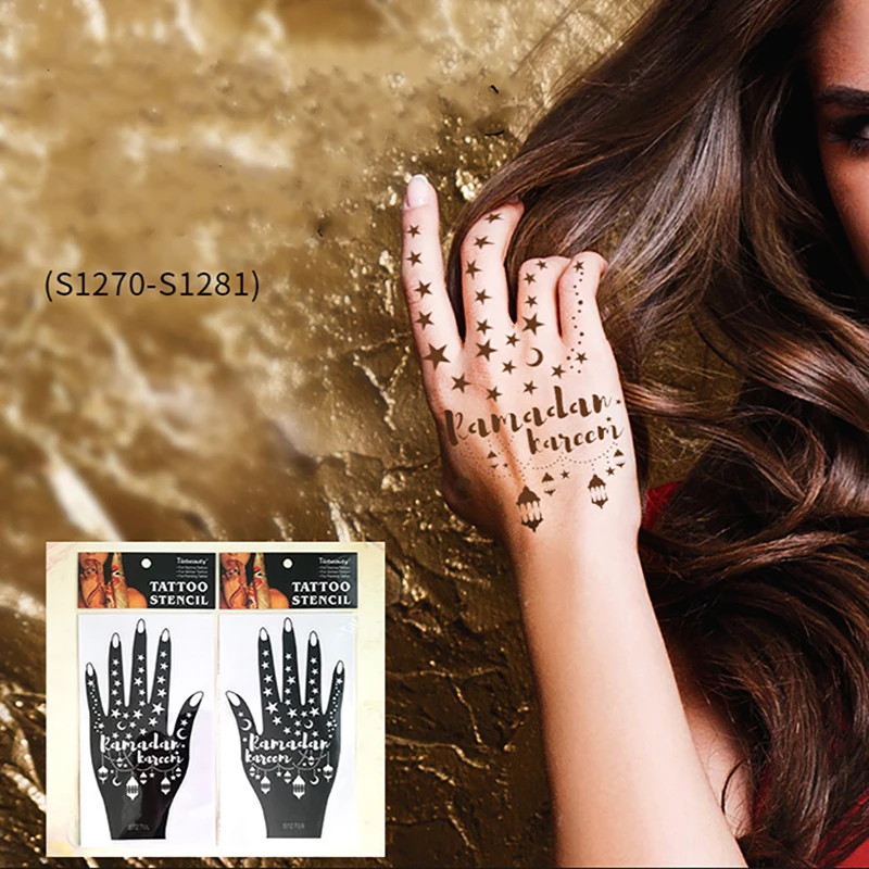 

Sdotter Hand Tattoo Template Indian Personality Hollow Hand-painted Tattoo Template Durable Waterproof And Sweatproof Tattoo
