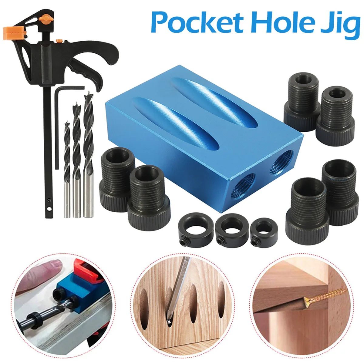 

Woodworking Oblique Hole Locator Drill Bits Pocket Hole Jig Kit 15 Degree Angle Drill Guide Set Hole Puncher DIY Carpentry Tools