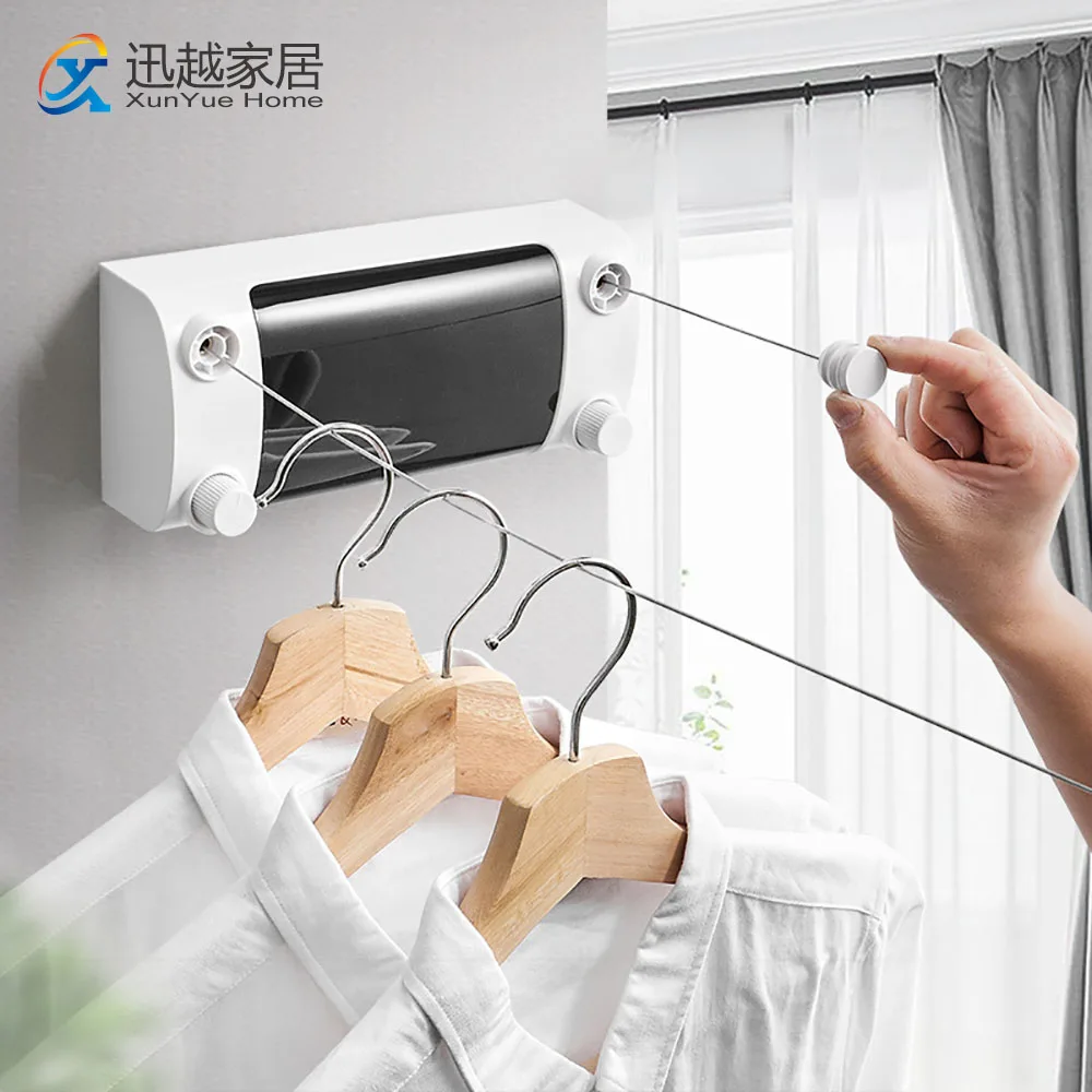 

Retractable Wall Clothesline Invisible Double-line Stainless Steel Wire Rope Hotel Indoor Shrink Home Clothes Horse Drying Rack