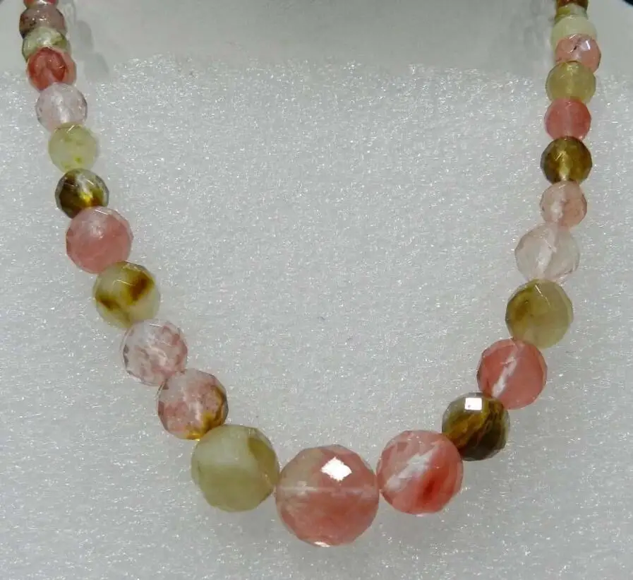 

Faceted 6-14mm Watermelon Tourmaline Gems Round Beads Necklace 18inch