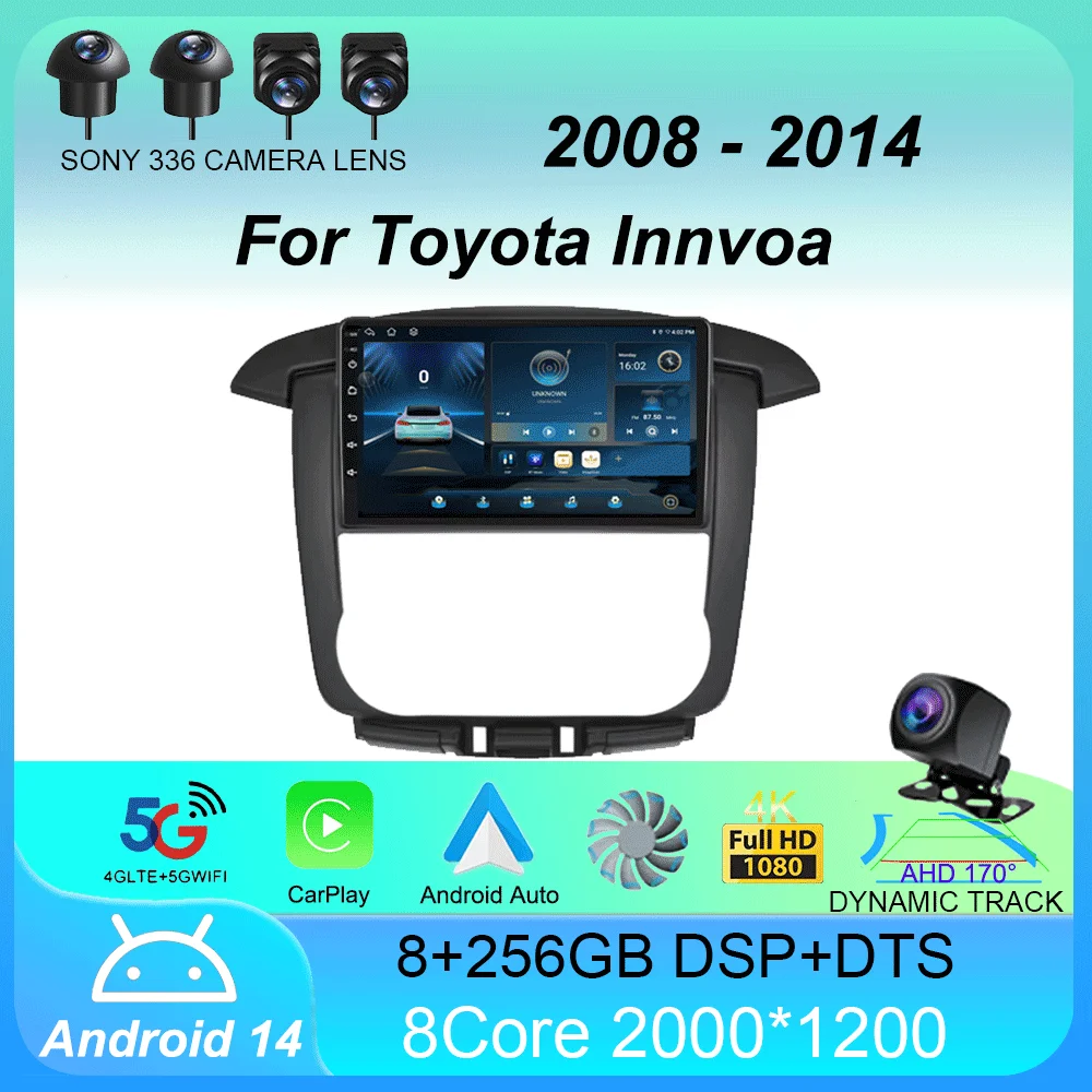 Автомобильный радиоприемник Android 14 беспроводной Carplay Auto для Toyota Innvoa 2008-2014