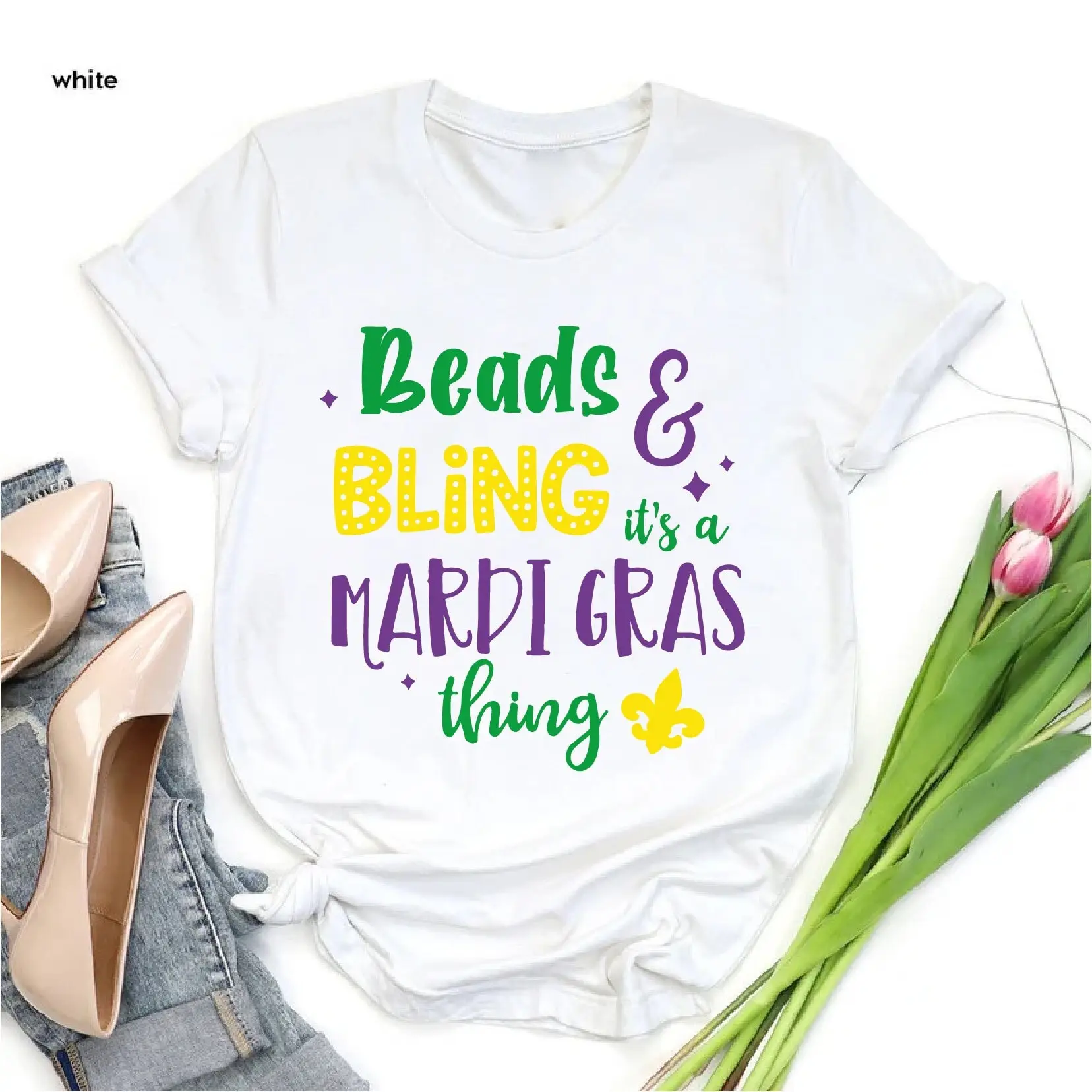 Фестиваль Марди Гра Футболка Луизиана Парад Забавный Карнавал Бусины Bling Fat Tuesday