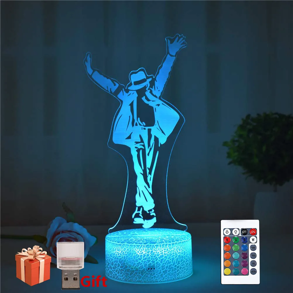 

3D иллюзия Майкла Джексона светодиодный ночники 16 цветов Настольная лампа Декор прикроватная неоновая вывеска лампа