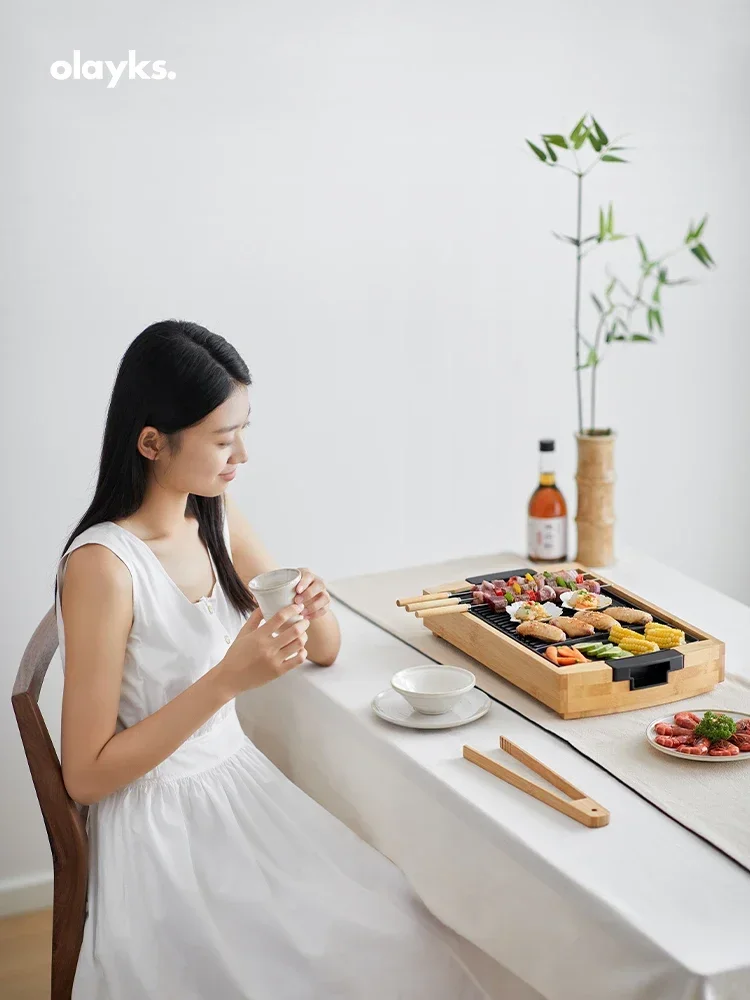 Бамбуковый электрический гриль бытовая бездымная пластина для барбекю