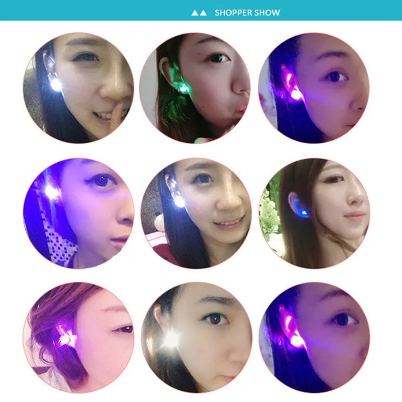 New Fashion Korean Diamond Led Light-emitting Earrings Bar KTV Nightclub Trend Luminous Flashing Earrings For Man Women Couples