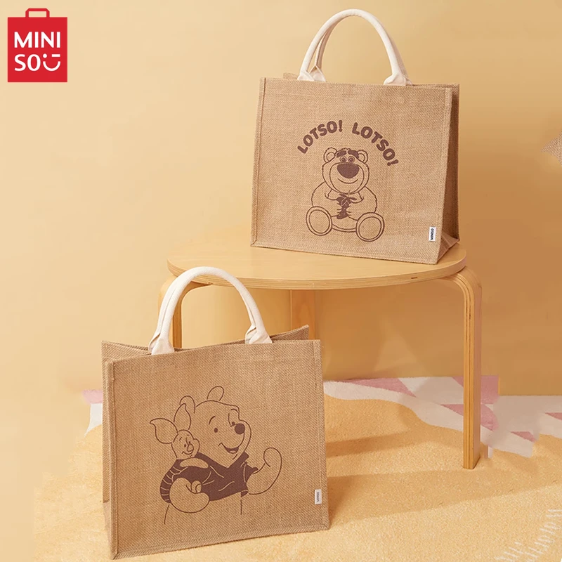 MINISO Disney Series джутовая сумка Пух Медведь Лотсо большая вместительная для хранения
