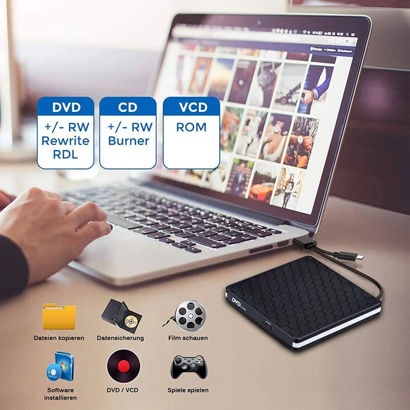 Внешний привод CD DVD с USB 3 0 Type-C портативный Plug & Play Superdrive для ноутбуков настольных