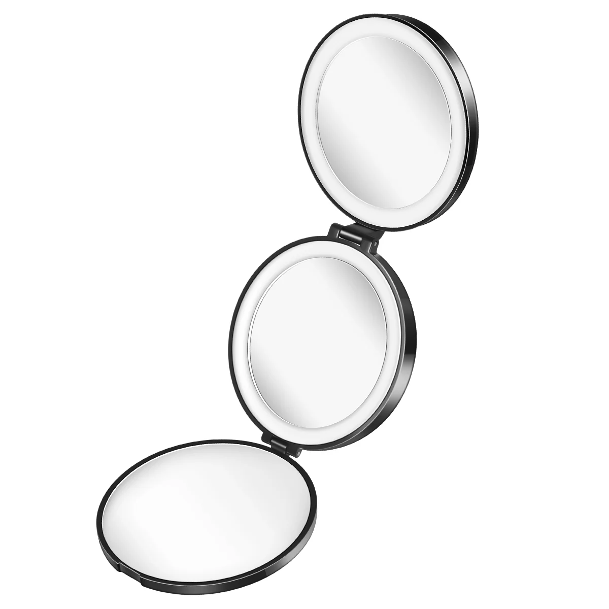 Lurrose 1PC Tri-fold Cosmetic LED Mirror Portable Round Makeup Mirror 1x/5x/10x
