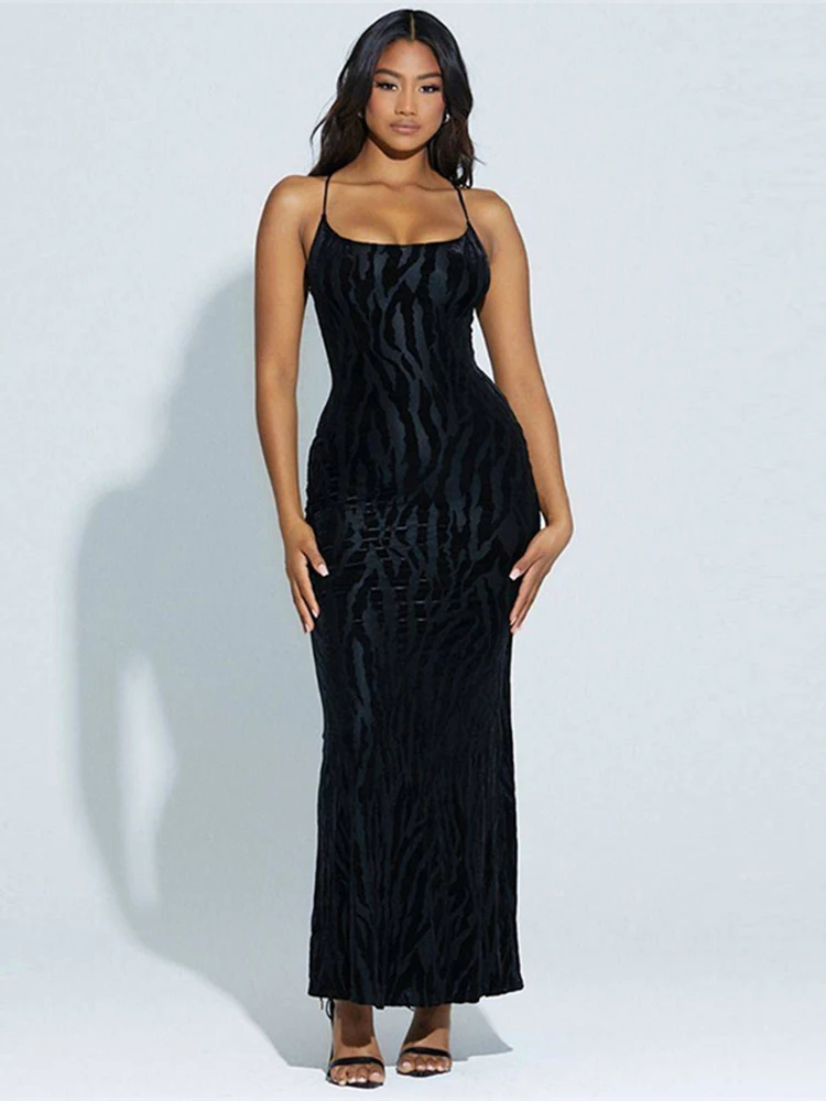 

Elegant Fashion Cross Backless See Through Dress Woman Sexy Spaghetti Strap Sleeveless Body-shaping Birthday Party Cocktail Robe