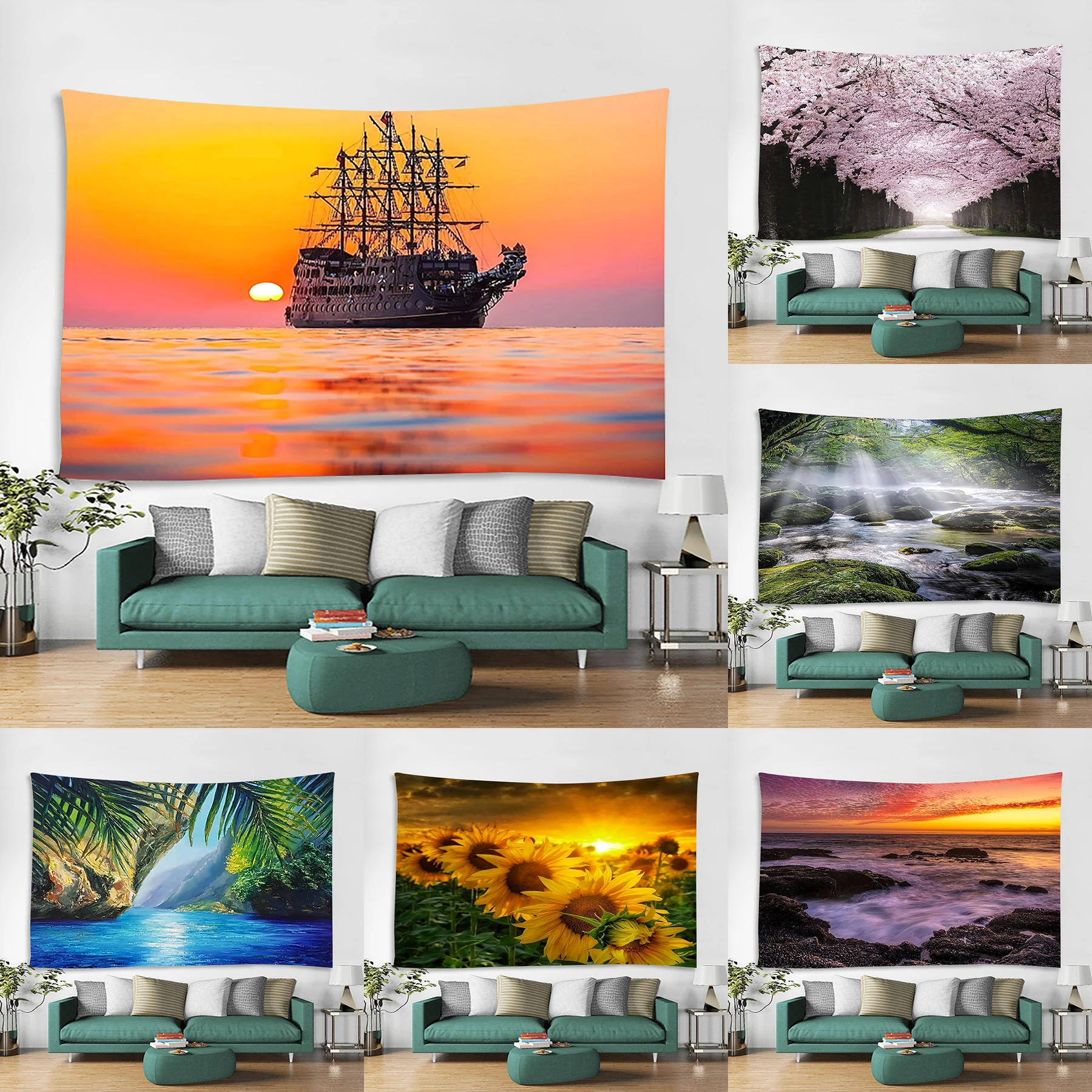 

Гобелен с пейзажем закат морская волна настенный Декор для дома цветочный пейзаж гобелен украшение для спальни фоновая ткань