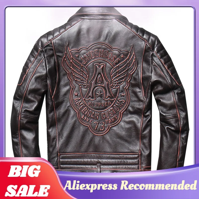 

2021 винтажная коричневая американская мотоциклетная куртка из натуральной кожи для мужчин размера плюс 4XL Натуральная Воловья кожа притале...