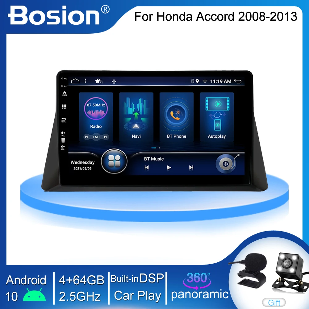 

Автомагнитола Bosion, 2 din, Android 10, 10,1 дюйма, 4 Гб + 64 ГБ, DSP Carplay для Honda Accord 8 2008-2012, мультимедийный видеоплеер, GPS-навигация