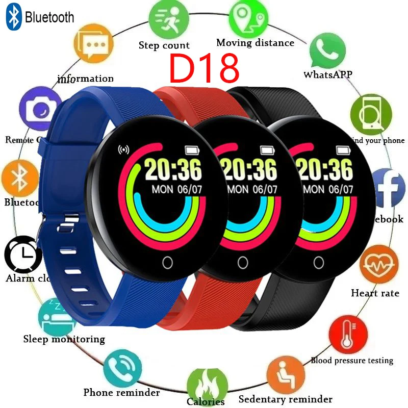 

D18 Smart Watch Upgrade Smartwatch Bracelet Heart Rate Blood Pressure Fitness Tracker Sport Smartband PK M5 M6 M7 Y68 D20 D13 M3