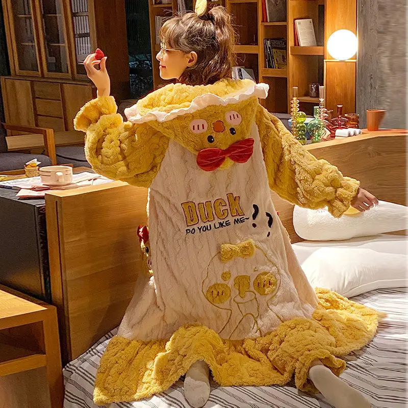 Pajamas Women's Autumn and Winter Models New Thick Loose Cute Home Service Suits Can Be Worn Outside Pajama Set