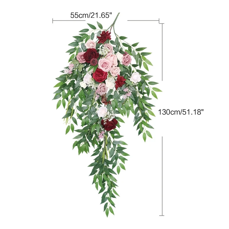 

M17D Artificial Rustic Rose Wreath Swag with Leaves Wedding Arch Waterfall Flowers Garland for Door Wall Table Centerpieces