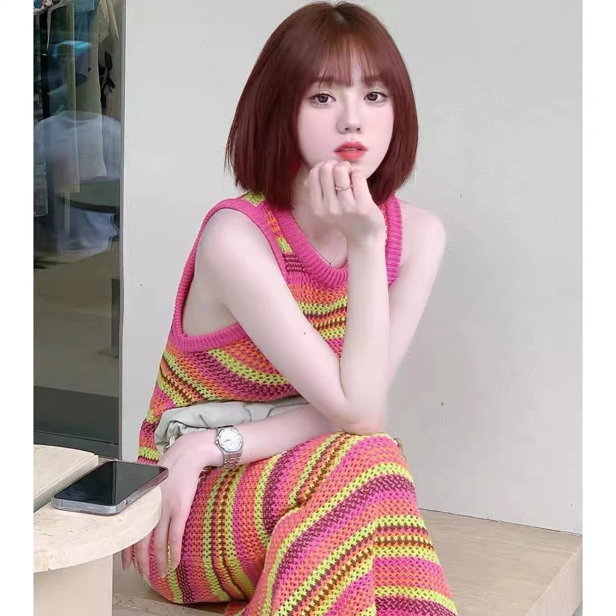 

Summer in the new chic beautiful knitting sleeveless pure light to luxury socialite Fried street female summer dress