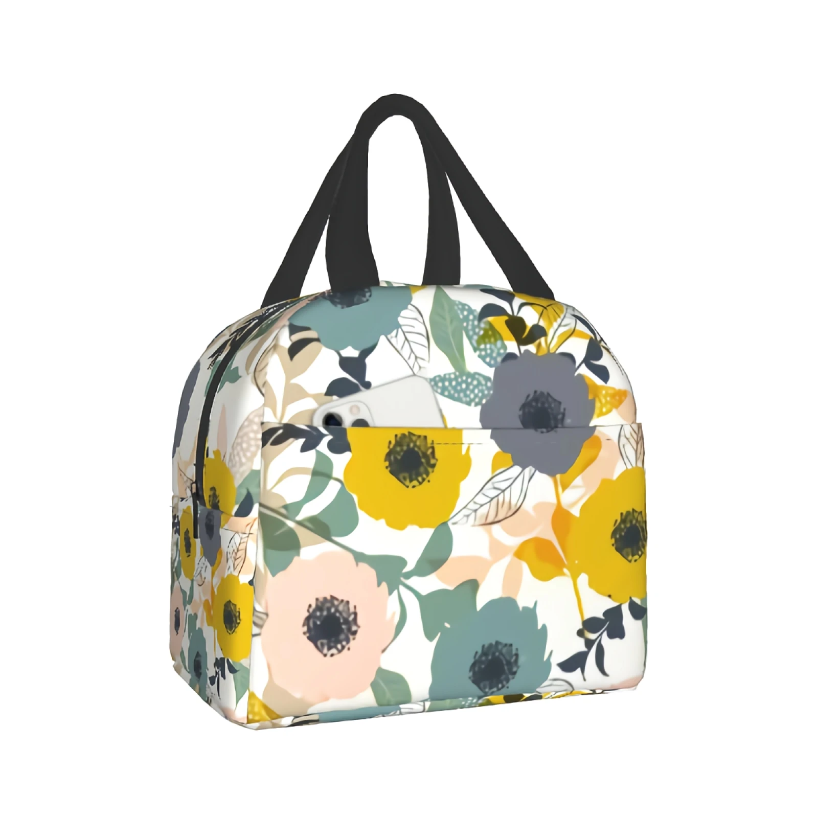 

Summer Blooming Flower Lunch Bags Colorful Floral Plants Insulated Tote Bags Modern Style for Women Washable lunch container