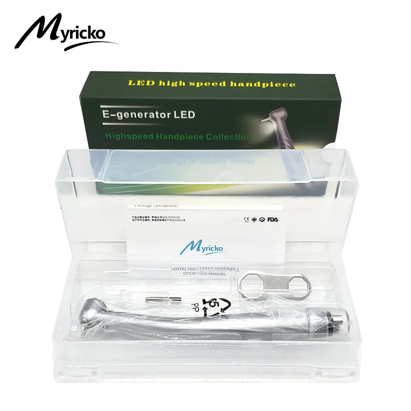 Myricko Dental High Speed Handpieces 2/4 Hole LED Light Push Button Spray Standard Head Triple Water Air Turbine Dentist Tools