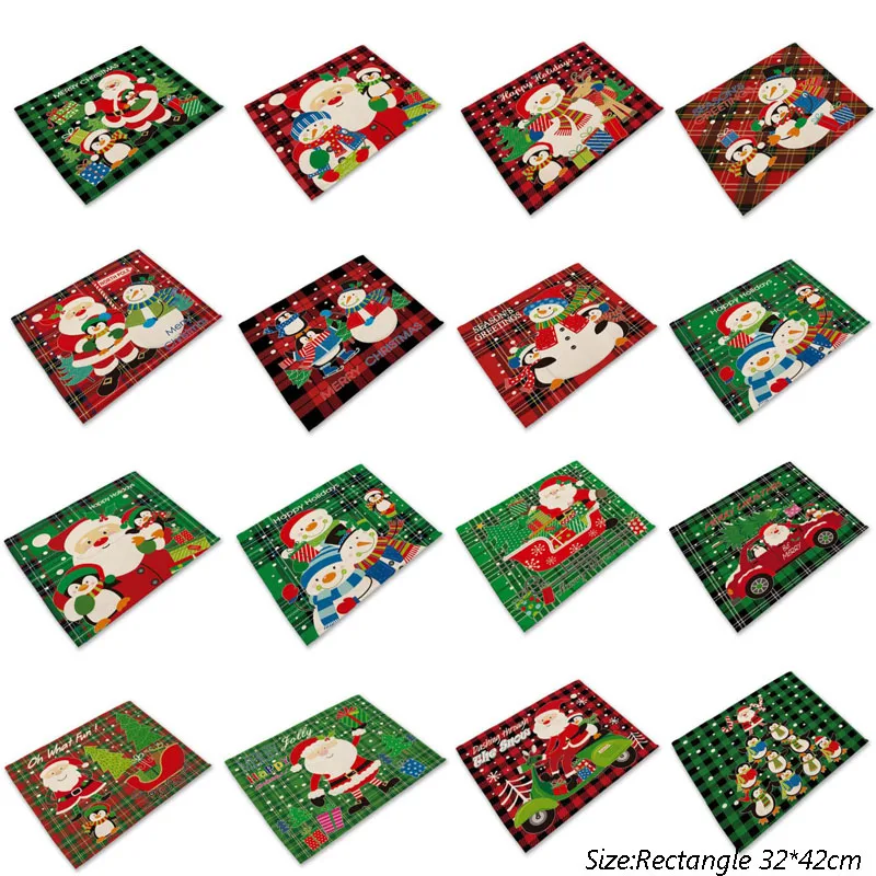 

Popular Natural Jute Burlap Santa Printed place table mat cloth dish coaster pad cup doily dining Christmas Placemats kitchen