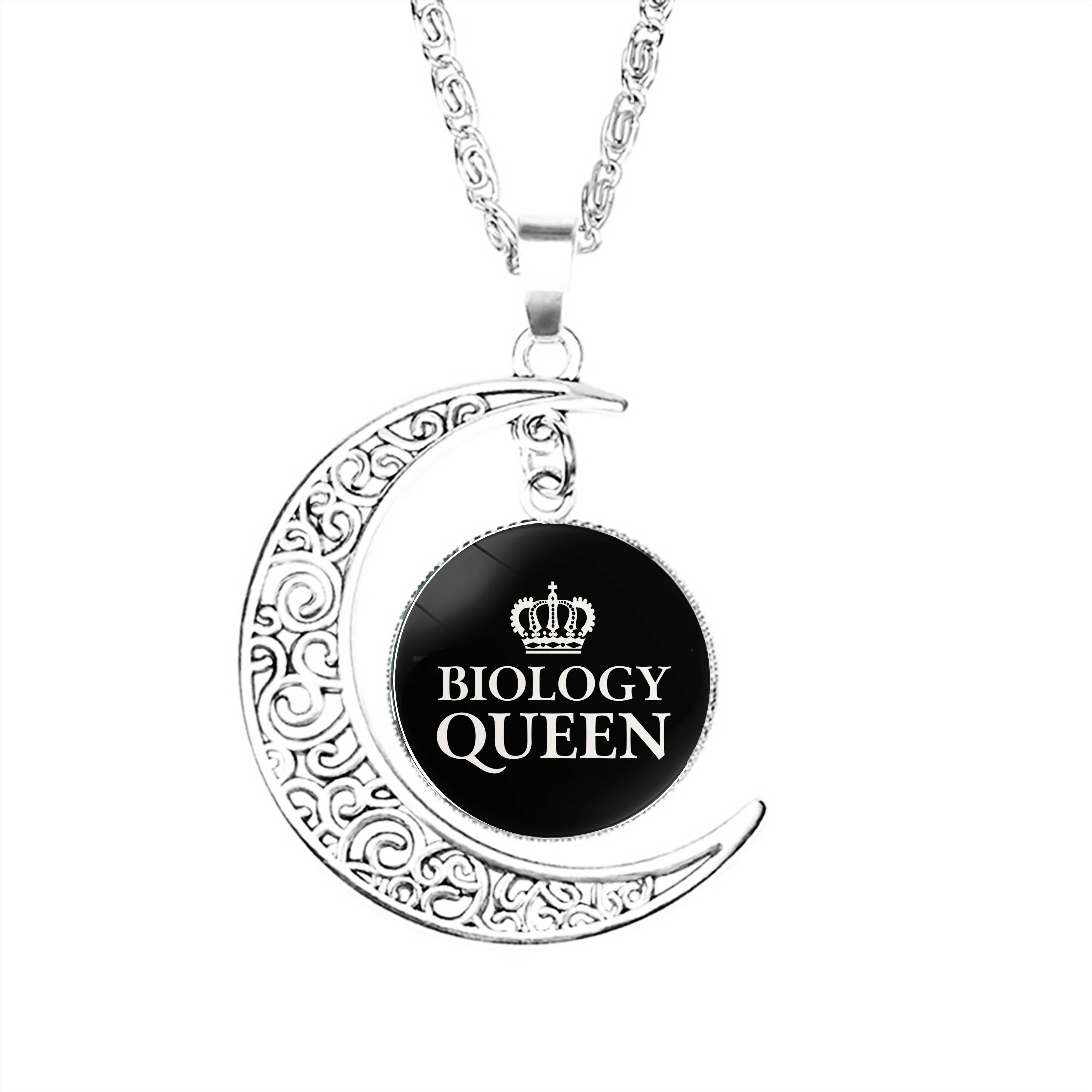 

Biology Queen Moon Necklace Lady Accessories Party Stainless Steel Girls Jewelry Boy Chain Lovers Crescent Gifts Dome Women