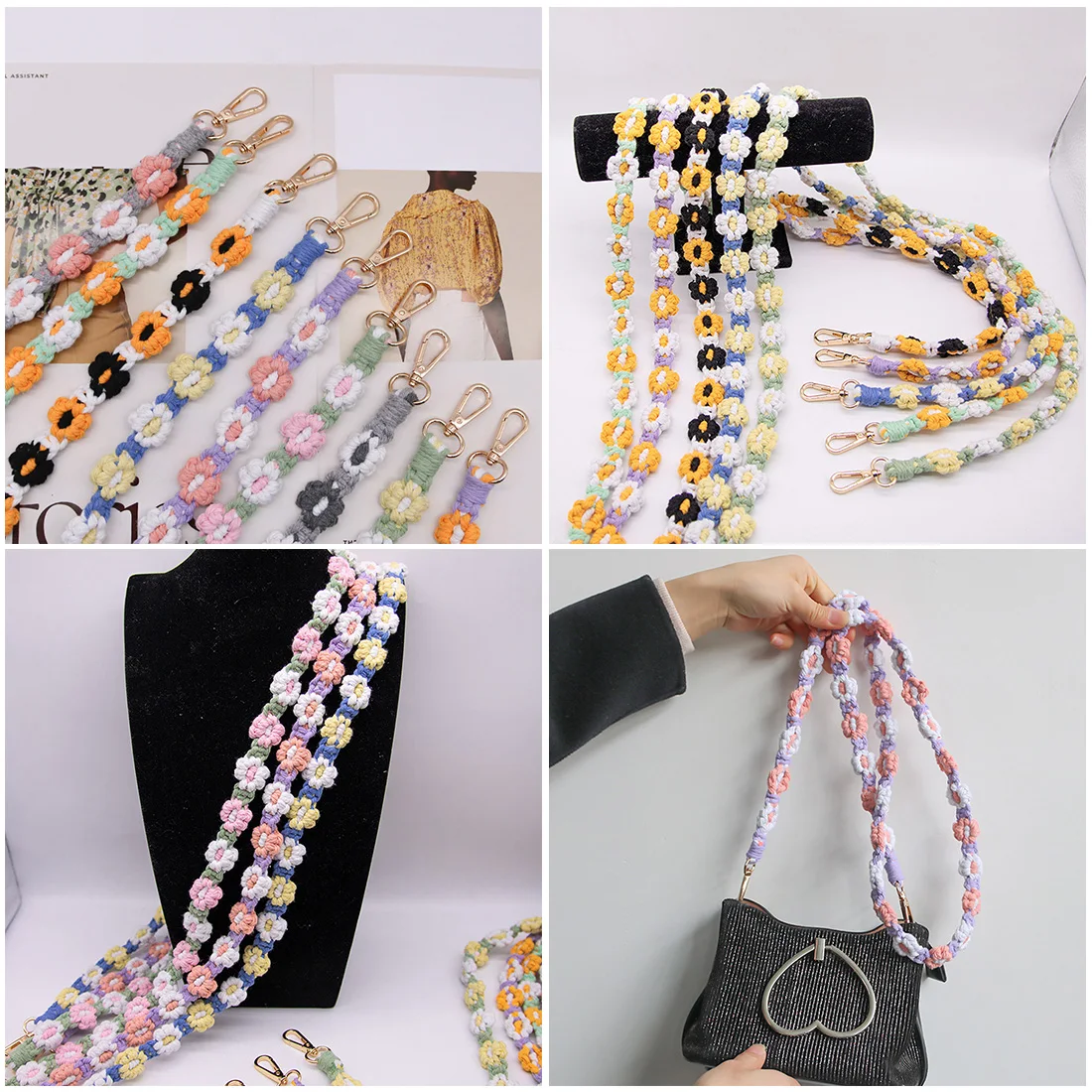 

Colourful Braided Daisy Bag Part Accessories Key Chain Lanyard Cute Shoulder Strap Bag Strap Sweet Cell Phone Strap Hand Weaving