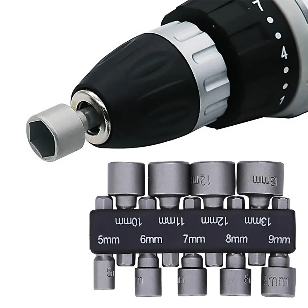 

9pcs/set 5mm-13mm Hex Socket Sleeve Nozzles Magnetic Nut Driver Set Drill Bit Adapter Hex Power Tools