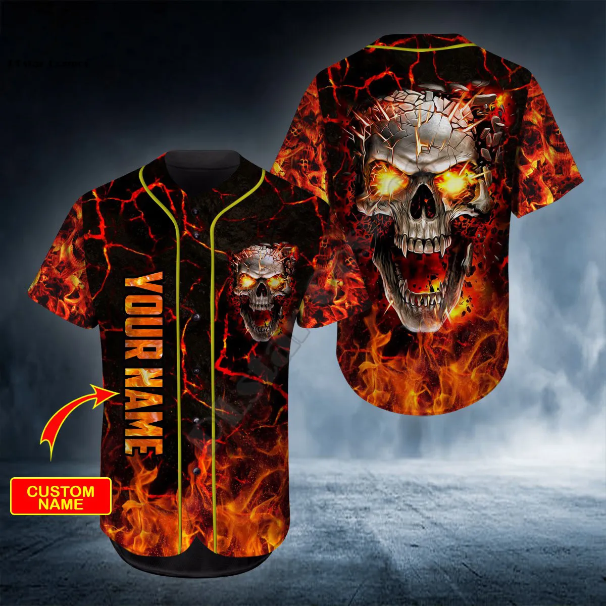 Baseball Jersey Shirt All Over 3d Printed Fire Rock Personalized You Name Skul Baseball Shirt hip hop Tops Love Skull Gift