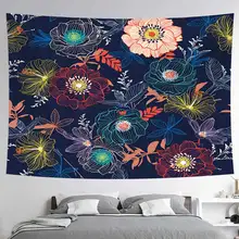 Tapiz estampado de flores, planta verde, Luna, colgante de pared, Hippie, Mandala, colcha, arte bohemio, decoración del hogar (2)