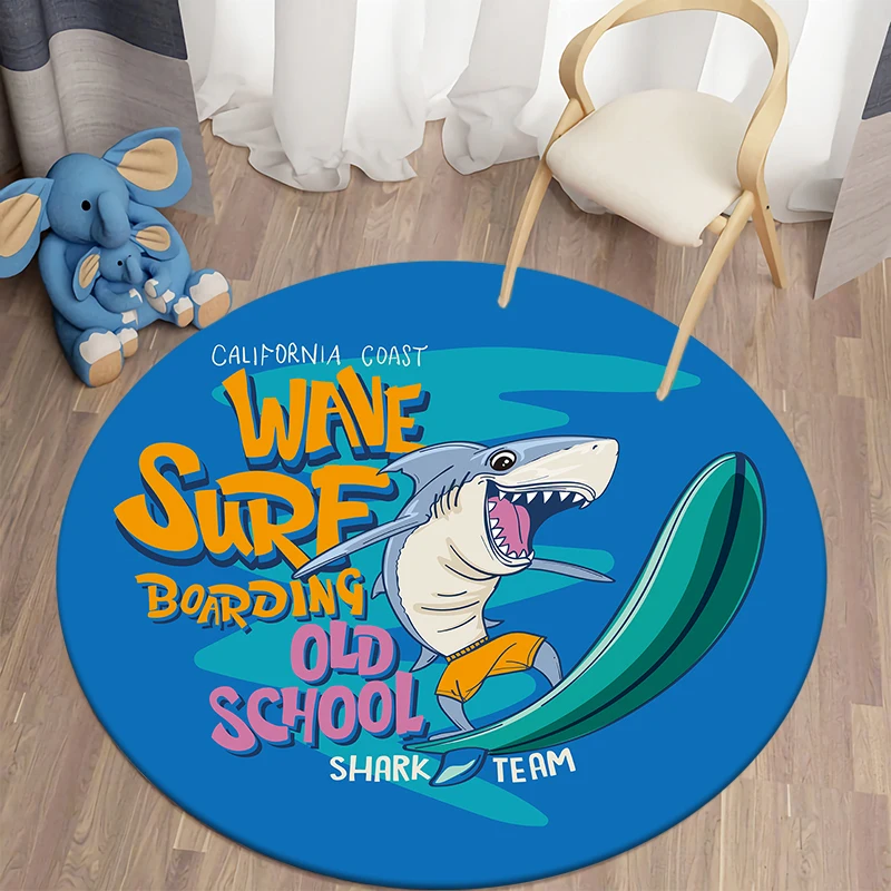 Shark Kawaii Printed Round Carpet Children's Living Room Mat Floor Mat Bedroom  Non Slip Mat New Year Gift