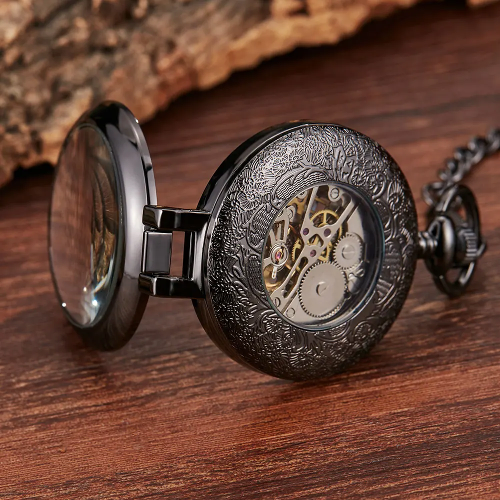 BENNEVIS Vintage Retro Sculpture Tree Pattern Mechanical Pocket Watch Men Women Bronze FOB Hand Wind Roman Numerals